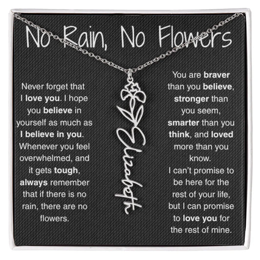 Treasora | No Rain, No Flowers | Name & Month Necklace