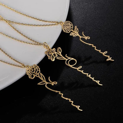 Treasora | No Rain, No Flowers | Name & Month Necklace