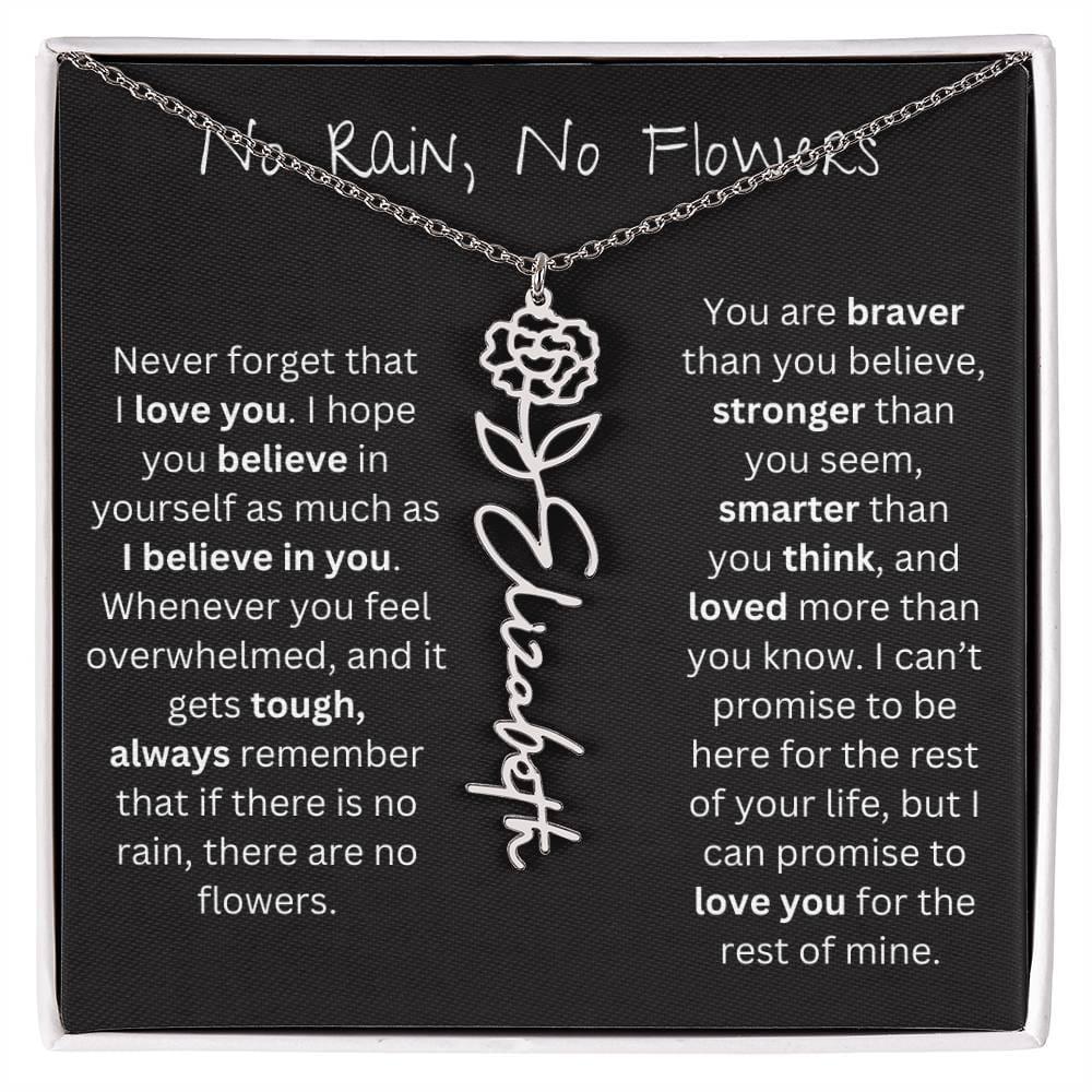 Treasora | No Rain, No Flowers | Name & Month Necklace