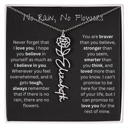 Treasora | No Rain, No Flowers | Name & Month Necklace