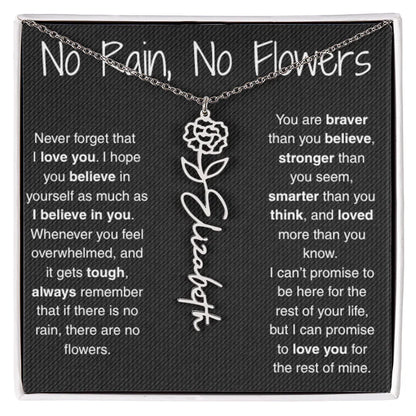 Treasora | No Rain, No Flowers | Name & Month Necklace