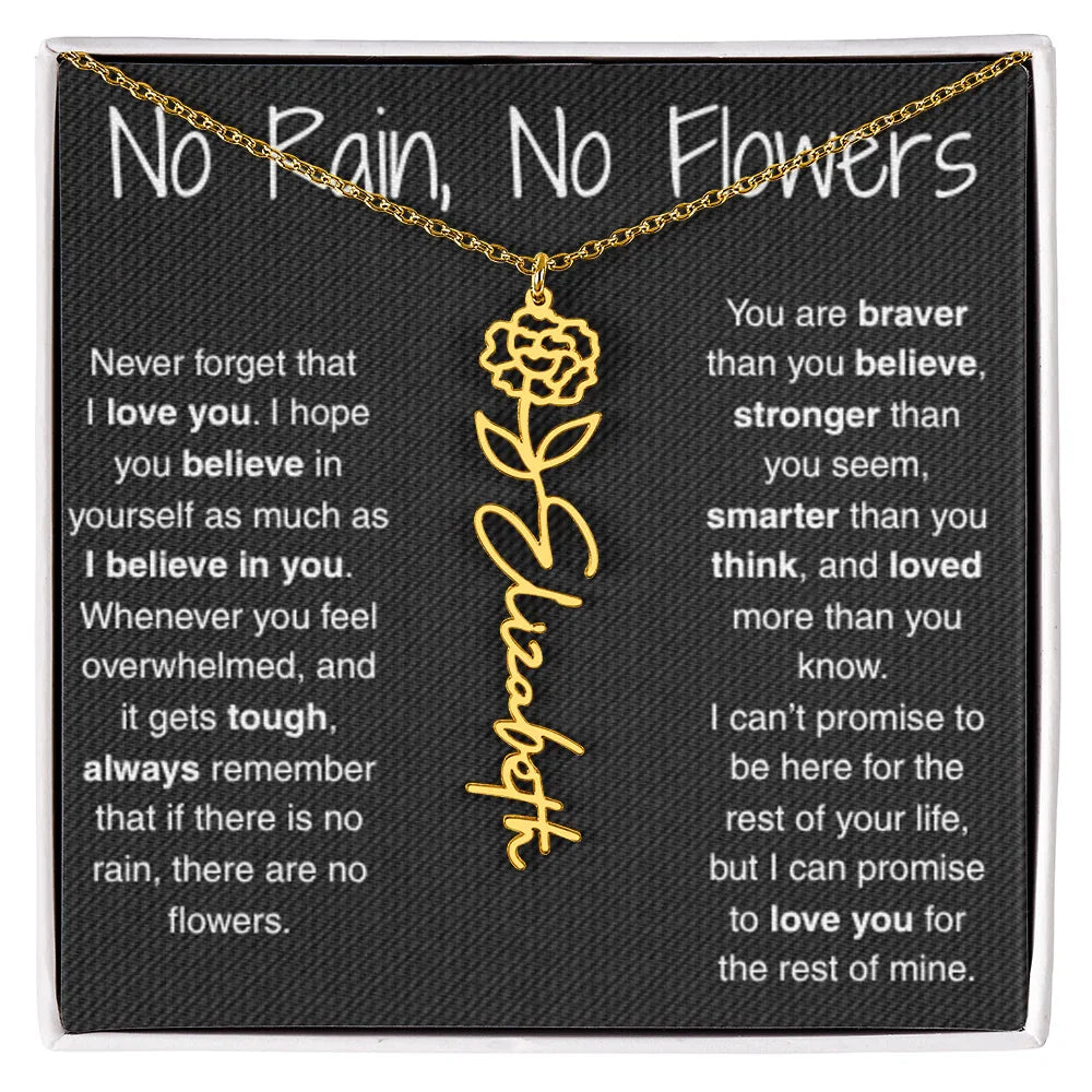 Treasora | No Rain, No Flowers | Name & Month Necklace