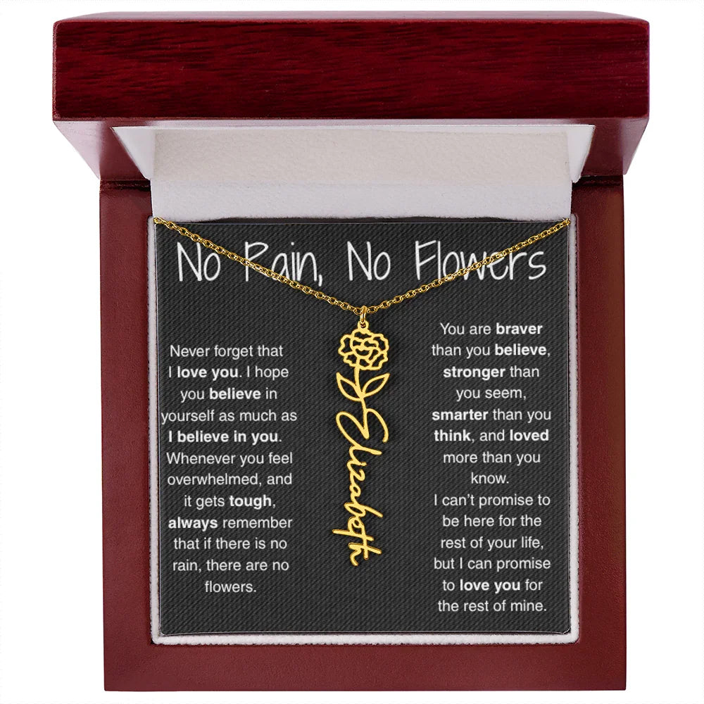 Treasora | No Rain, No Flowers | Name & Month Necklace