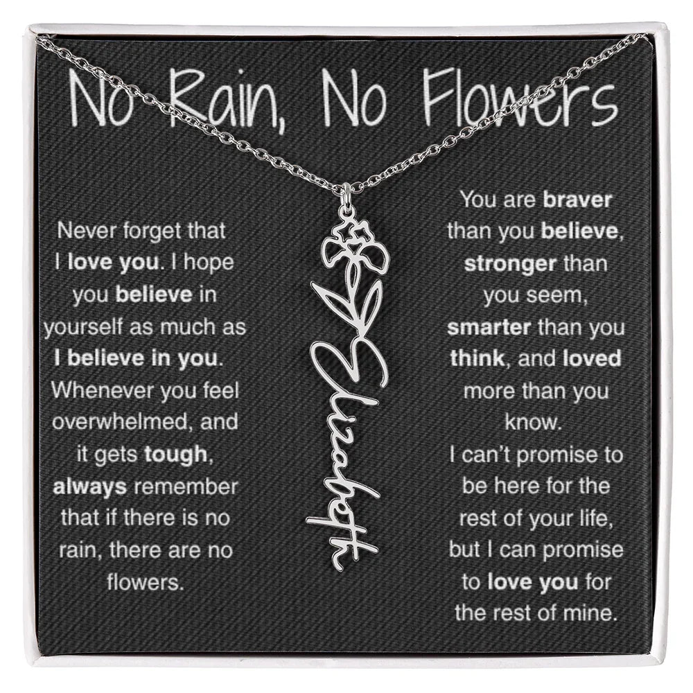 Treasora | No Rain, No Flowers | Name & Month Necklace