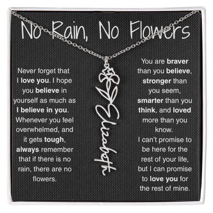 Treasora | No Rain, No Flowers | Name & Month Necklace