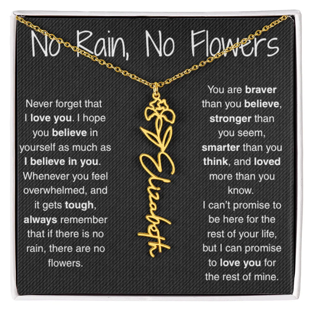 Treasora | No Rain, No Flowers | Name & Month Necklace