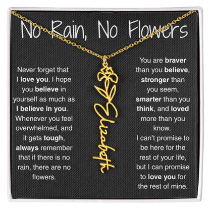 Treasora | No Rain, No Flowers | Name & Month Necklace