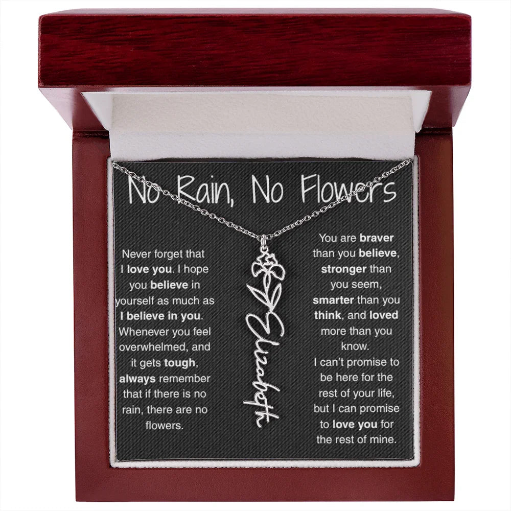 Treasora | No Rain, No Flowers | Name & Month Necklace