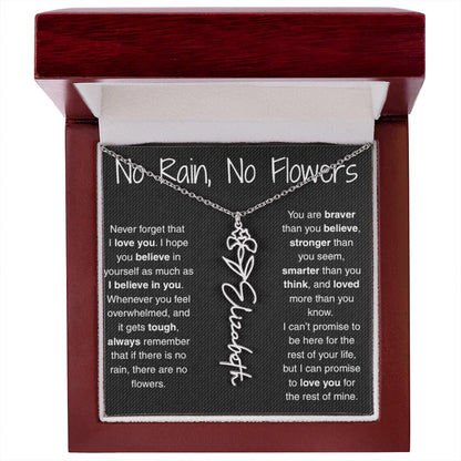 Treasora | No Rain, No Flowers | Name & Month Necklace