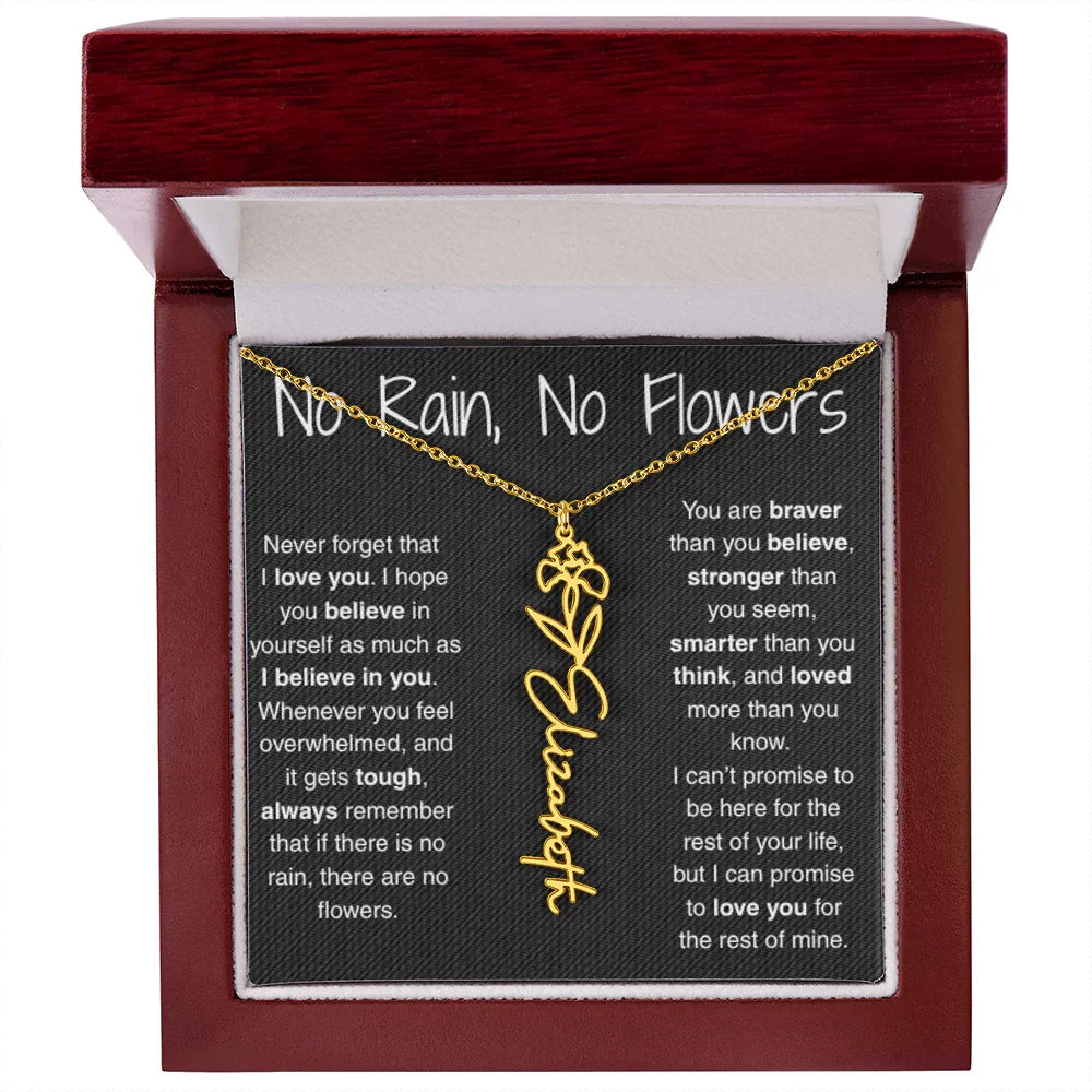 Treasora | No Rain, No Flowers | Name & Month Necklace