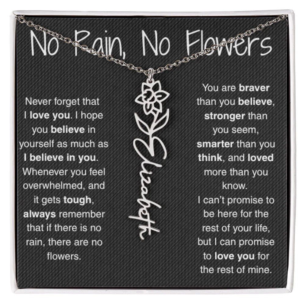 Treasora | No Rain, No Flowers | Name & Month Necklace