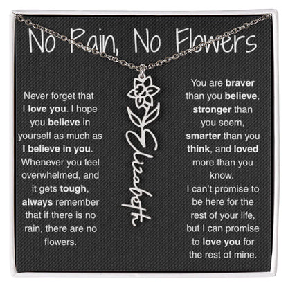 Treasora | No Rain, No Flowers | Name & Month Necklace