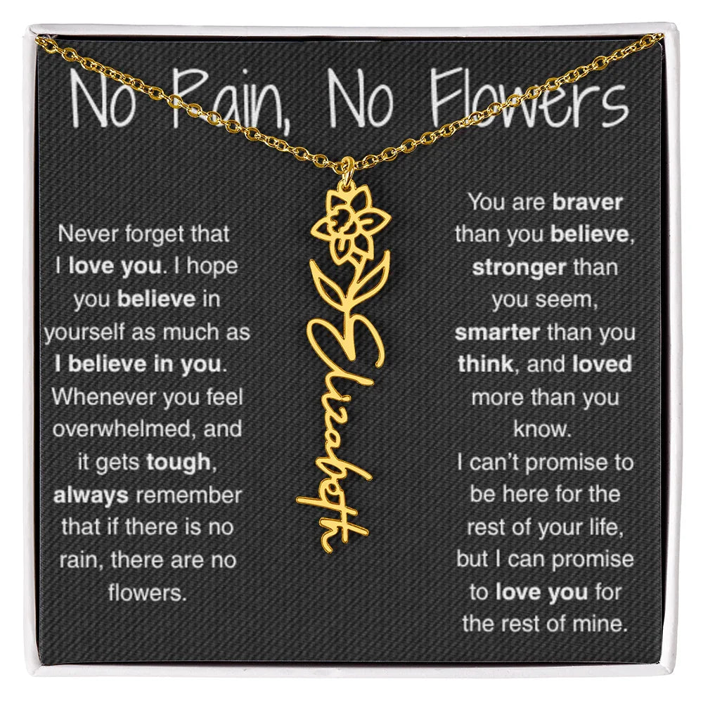 Treasora | No Rain, No Flowers | Name & Month Necklace