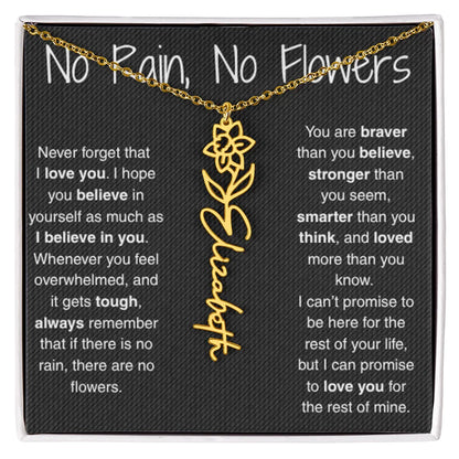 Treasora | No Rain, No Flowers | Name & Month Necklace