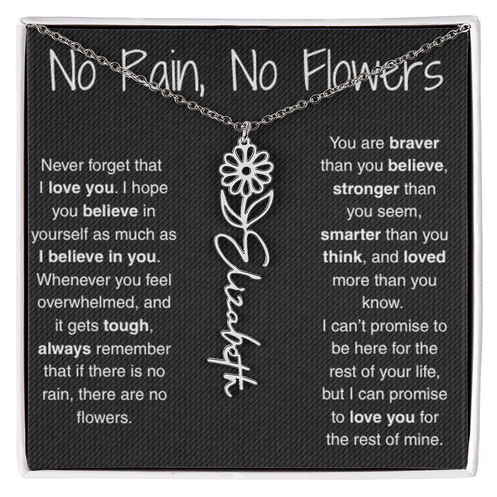 Treasora | No Rain, No Flowers | Name & Month Necklace