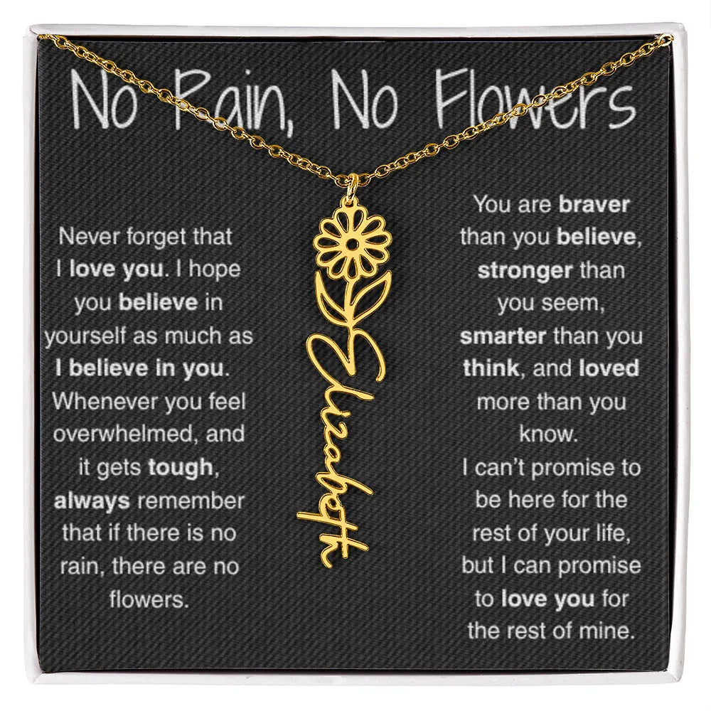 Treasora | No Rain, No Flowers | Name & Month Necklace