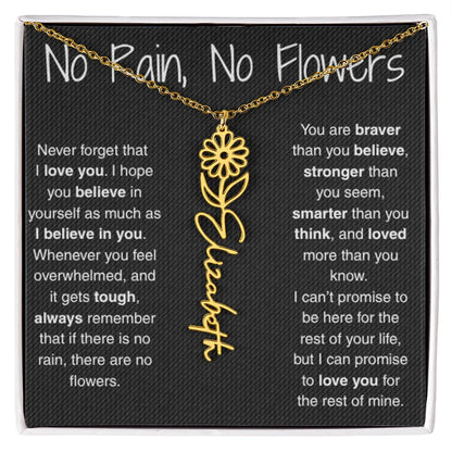 Treasora | No Rain, No Flowers | Name & Month Necklace