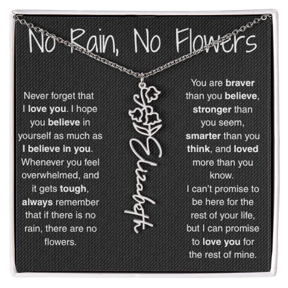 Treasora | No Rain, No Flowers | Name & Month Necklace