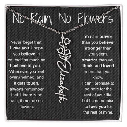 Treasora | No Rain, No Flowers | Name & Month Necklace