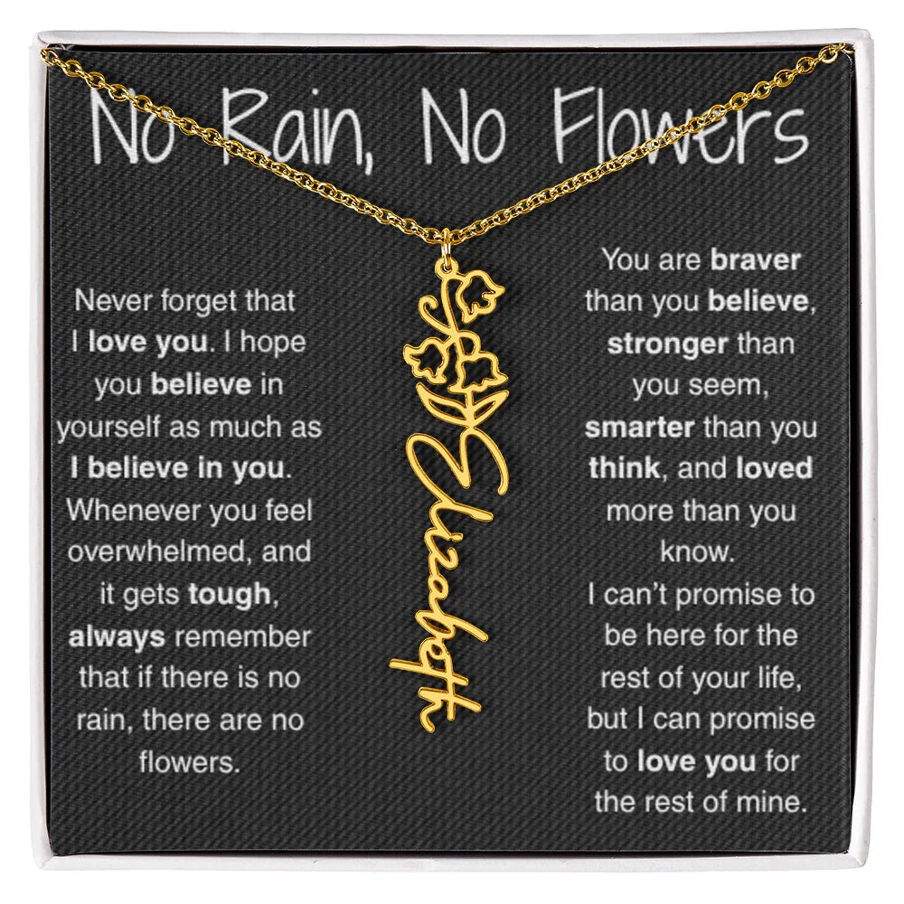 Treasora | No Rain, No Flowers | Name & Month Necklace