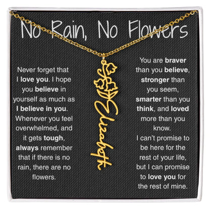 Treasora | No Rain, No Flowers | Name & Month Necklace