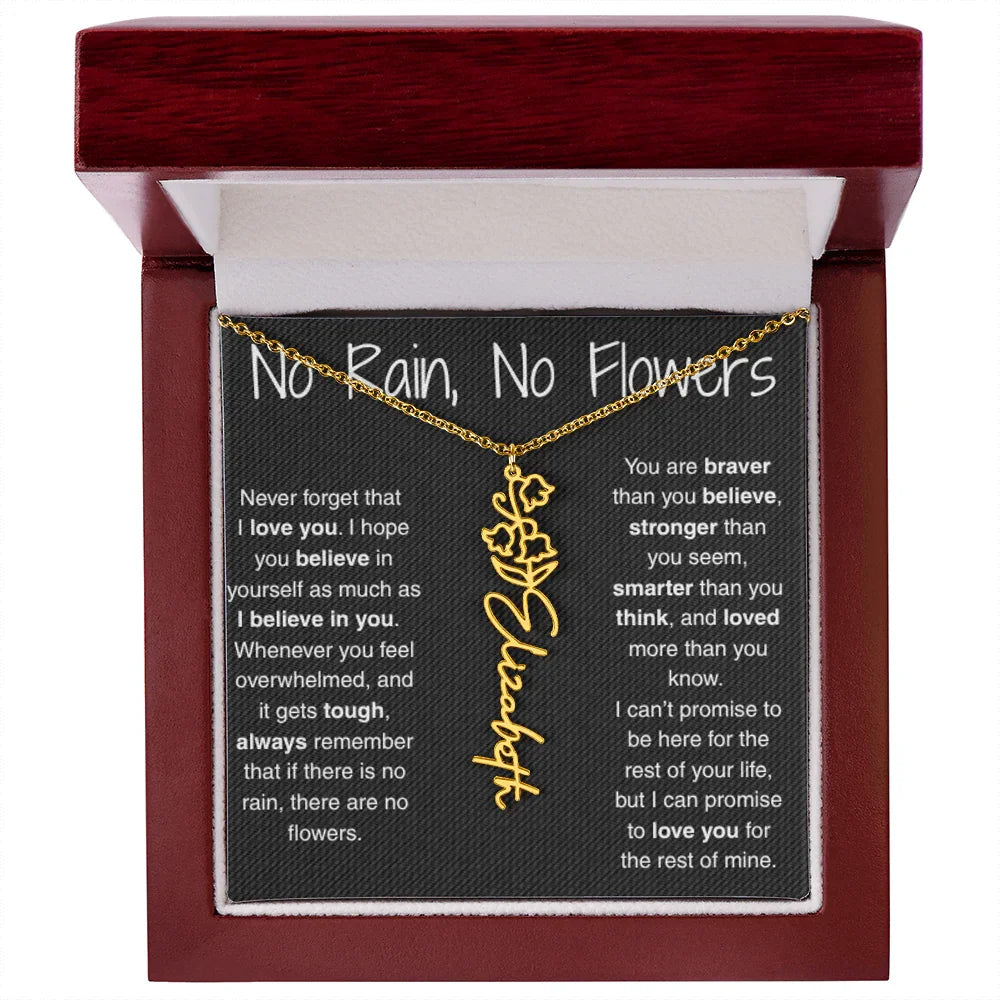 Treasora | No Rain, No Flowers | Name & Month Necklace