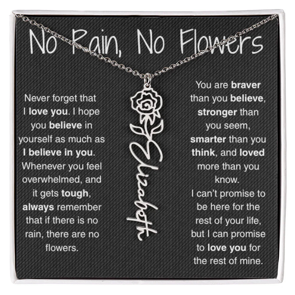 Treasora | No Rain, No Flowers | Name & Month Necklace