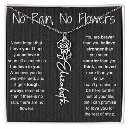 Treasora | No Rain, No Flowers | Name & Month Necklace