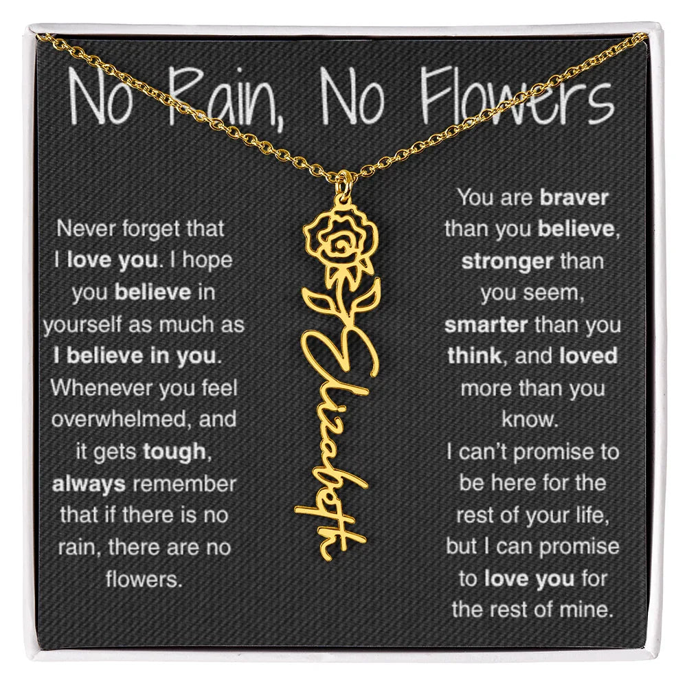 Treasora | No Rain, No Flowers | Name & Month Necklace