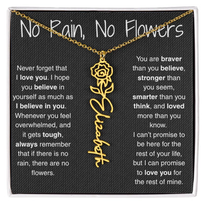 Treasora | No Rain, No Flowers | Name & Month Necklace