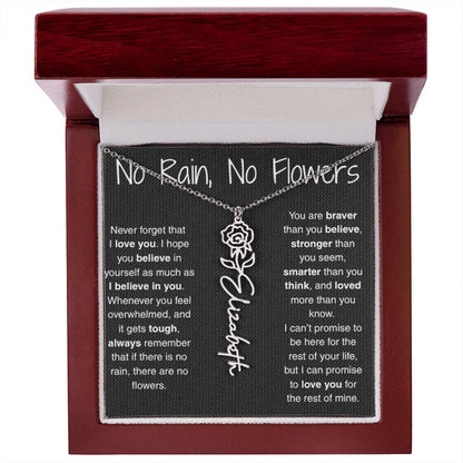 Treasora | No Rain, No Flowers | Name & Month Necklace