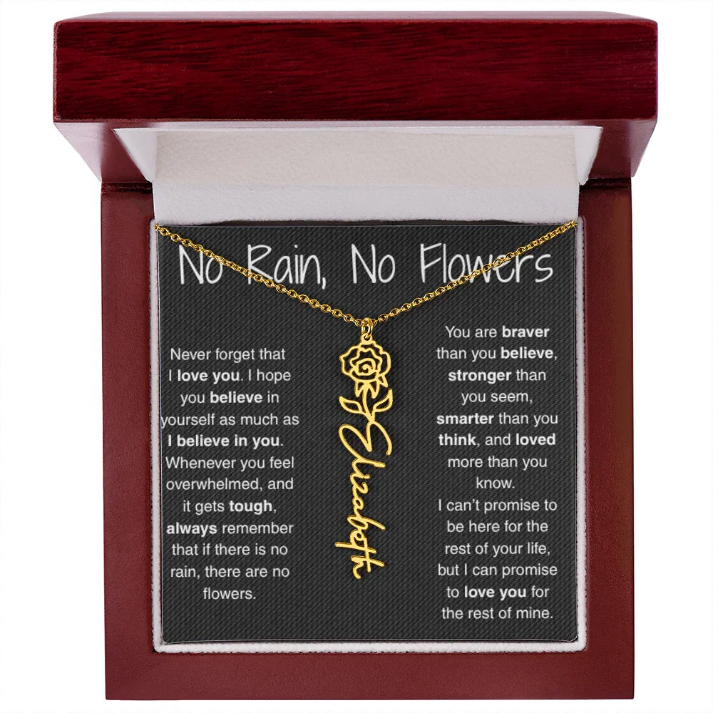 Treasora | No Rain, No Flowers | Name & Month Necklace