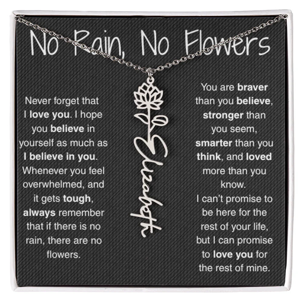 Treasora | No Rain, No Flowers | Name & Month Necklace