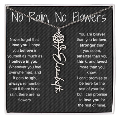 Treasora | No Rain, No Flowers | Name & Month Necklace