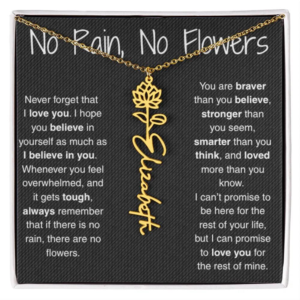 Treasora | No Rain, No Flowers | Name & Month Necklace