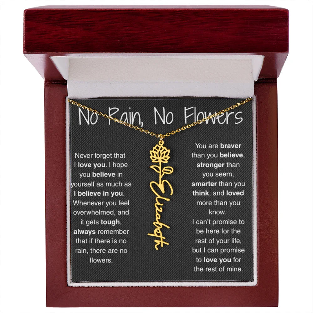 Treasora | No Rain, No Flowers | Name & Month Necklace