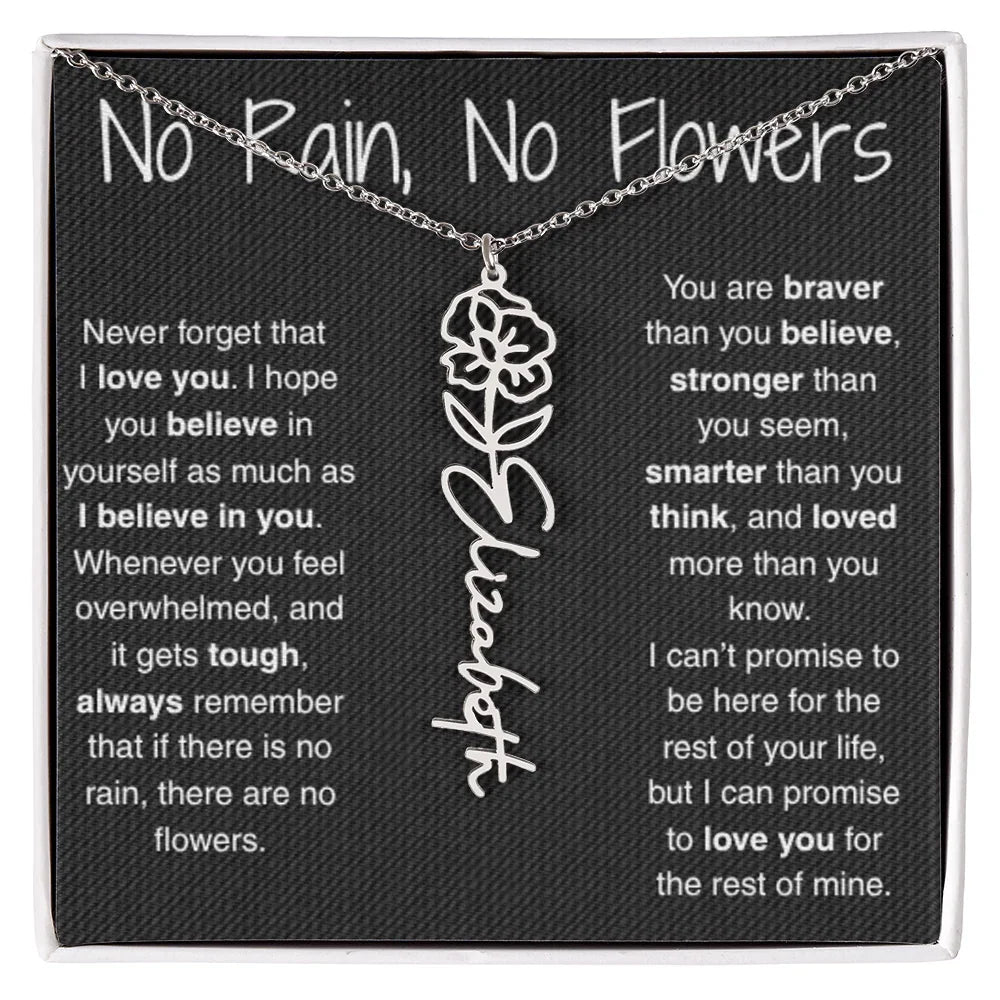 Treasora | No Rain, No Flowers | Name & Month Necklace