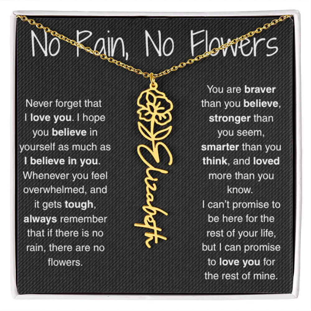 Treasora | No Rain, No Flowers | Name & Month Necklace