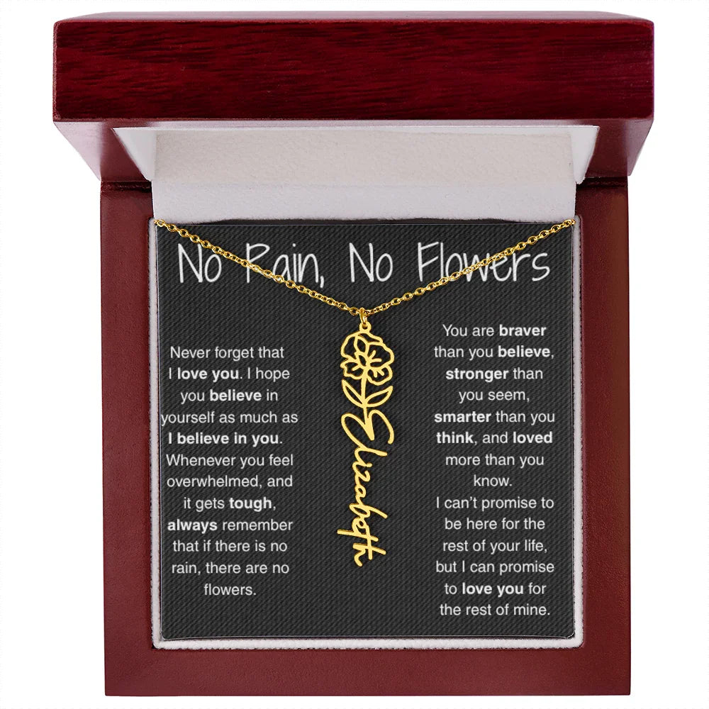 Treasora | No Rain, No Flowers | Name & Month Necklace