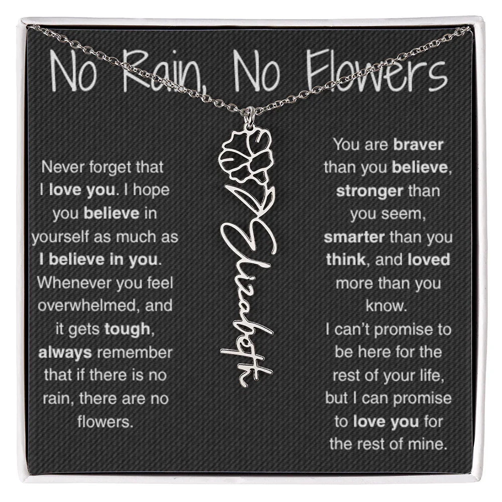 Treasora | No Rain, No Flowers | Name & Month Necklace