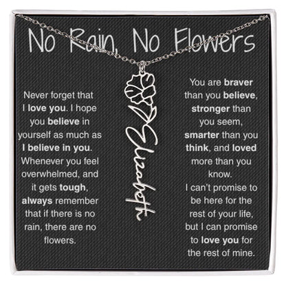 Treasora | No Rain, No Flowers | Name & Month Necklace