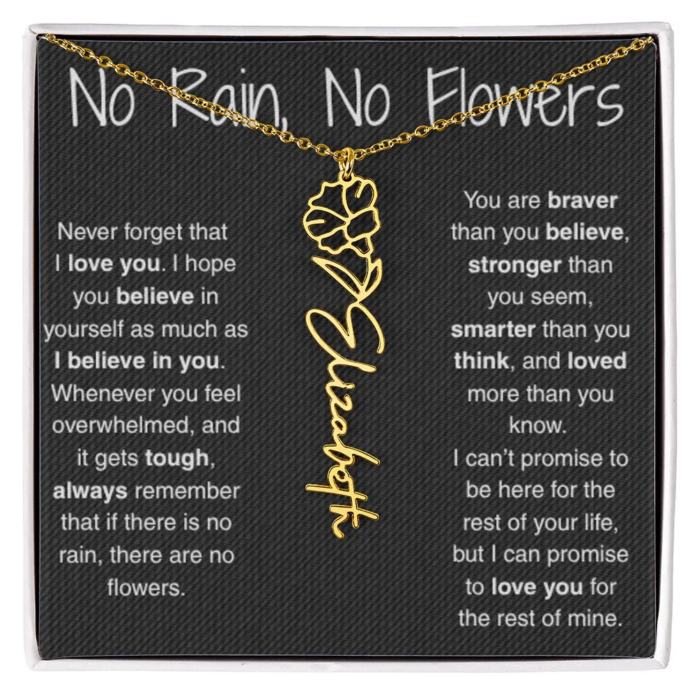 Treasora | No Rain, No Flowers | Name & Month Necklace