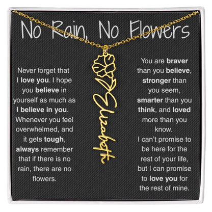 Treasora | No Rain, No Flowers | Name & Month Necklace