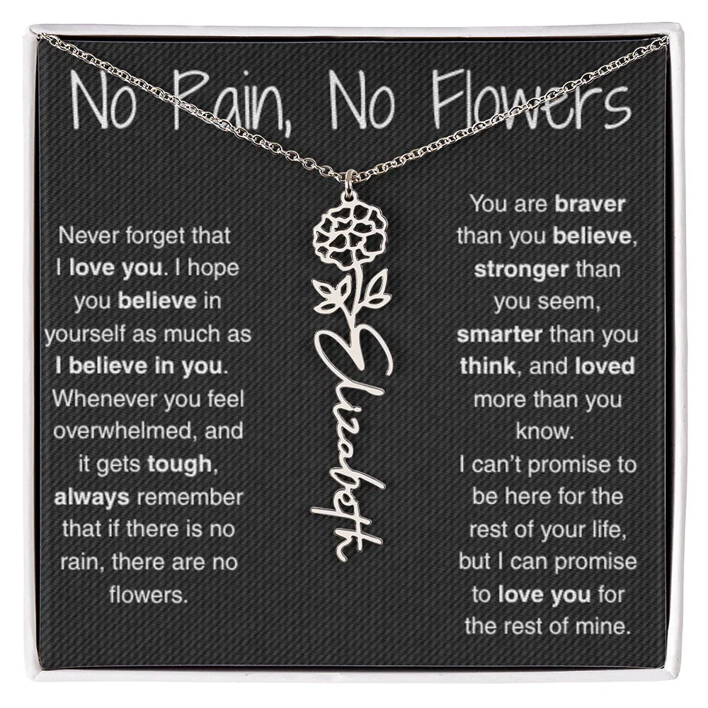 Treasora | No Rain, No Flowers | Name & Month Necklace