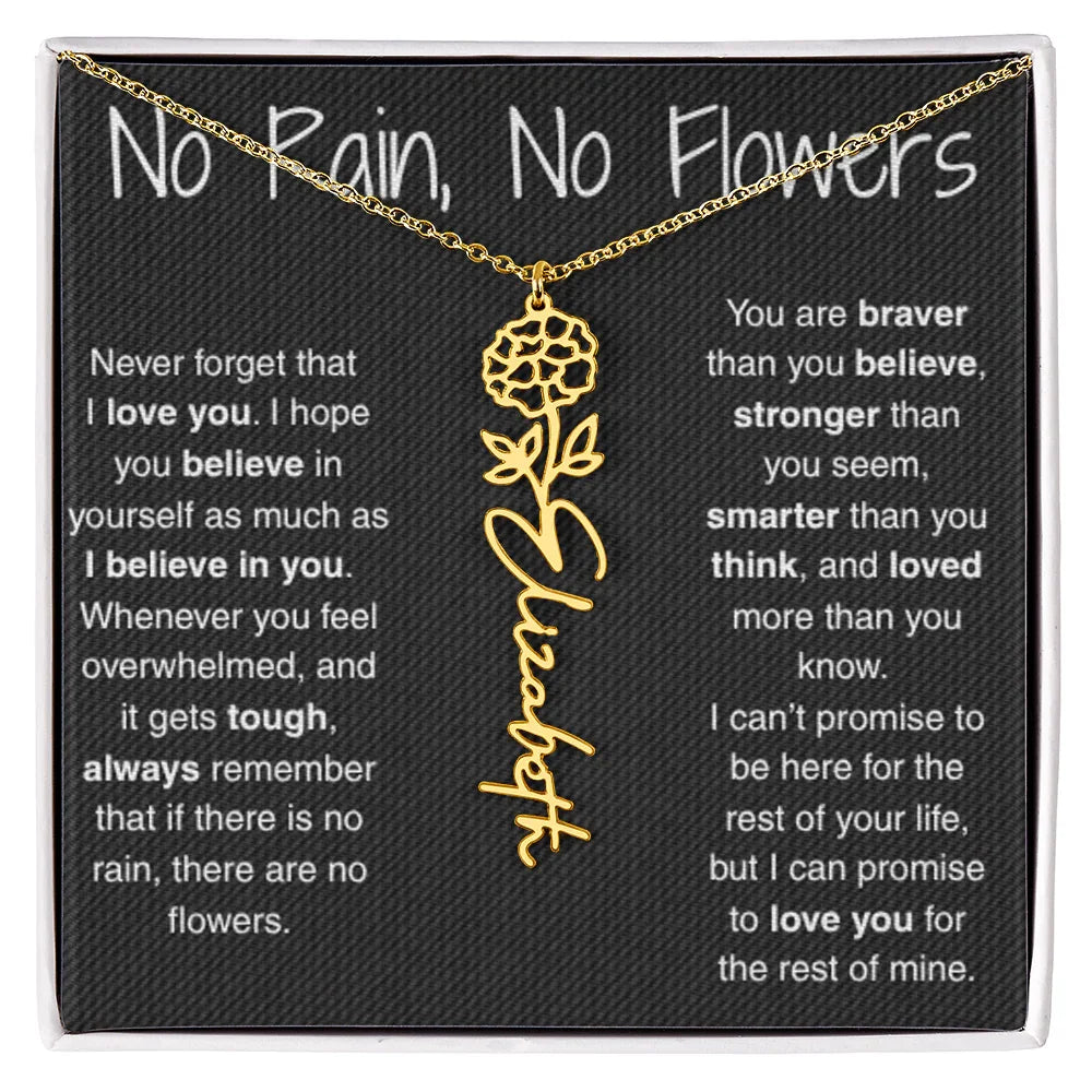 Treasora | No Rain, No Flowers | Name & Month Necklace