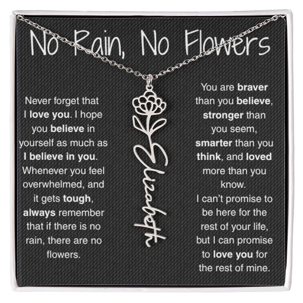 Treasora | No Rain, No Flowers | Name & Month Necklace