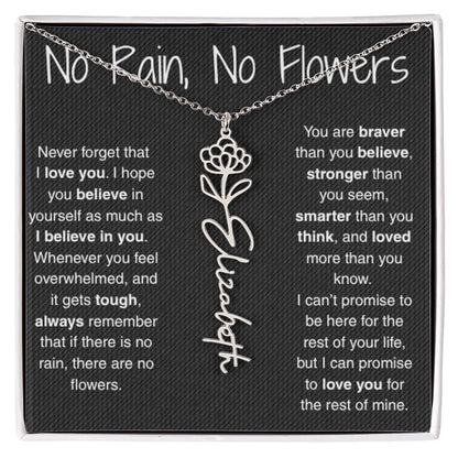 Treasora | No Rain, No Flowers | Name & Month Necklace