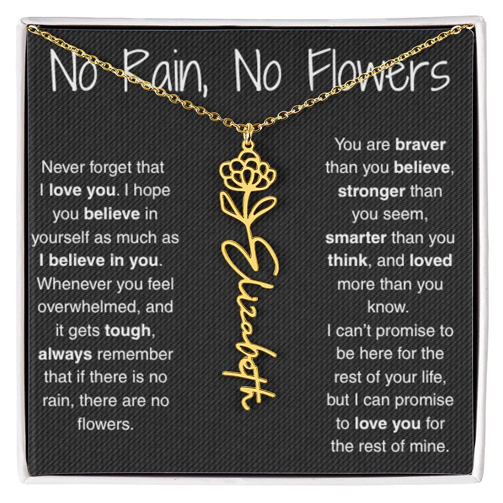 Treasora | No Rain, No Flowers | Name & Month Necklace