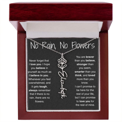 Treasora | No Rain, No Flowers | Name & Month Necklace