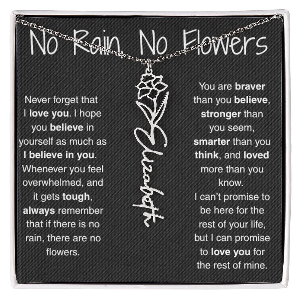 Treasora | No Rain, No Flowers | Name & Month Necklace